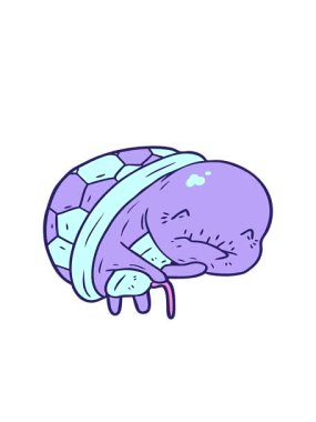 Yürüyen bastonlu yaşlı kaplumbağanın hareketli animasyonu.