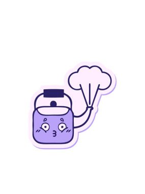 Yanıp sönen radyal çizgiler tatlı bir çizgi filmin yapıştırmasının canlandırması dumanı tüten çaydanlık.