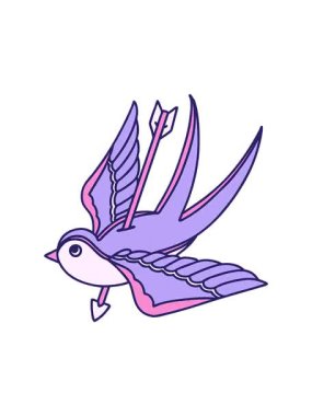 Okun deldiği bir kırlangıcın dövmesel görüntüsünün dikkat çekici animasyonu