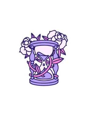 Yıldız patlaması efekti ikonik dövme görüntüsü. Çiçekli bir saat bardağı.