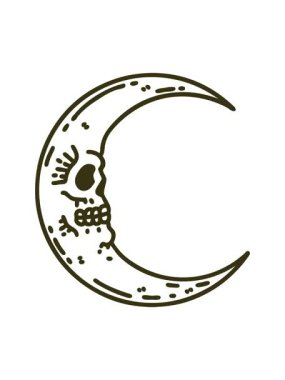 Kafatası ay simgesinin siyah çizgi biçiminde dövmenin renk animasyonu