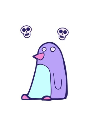 karikatür penguen çiziminin kafatası animasyonu