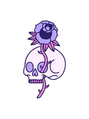 Dövmenin animasyonunu geleneksel kafatası ve gül çizimi tarzında bob ve duraklat