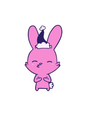 Garip tavşanın hareketli animasyonu çizilmiş çizgili Noel Baba şapkası