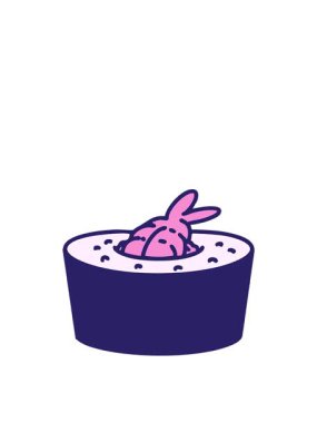 Karidesli geleneksel Japon suşisinin zıplama hareketli animasyonu.