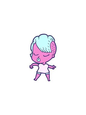 Çizgi filmdeki hippi kızın gösterişli satış animasyonu.