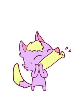 Yanıp sönen radyan çizgileri parlak renkli tilki çizgi film karakterinin animasyonu