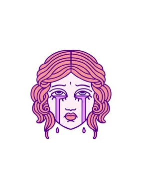 Geleneksel kadın yüzü tarzında parlak bir renkle ağlayan dövmenin gösterişli satış animasyonu