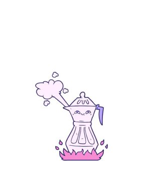 Kalk ve karikatür kahve demliğinin animasyonunu uçur