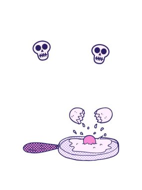 Kızarmış kafatası animasyonu çizilmiş karikatür yumurtası.