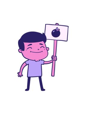 Elma pankartlı mutlu karikatür adamın basınçlı animasyonu