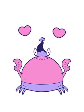 dönen kalpler, çizilmiş el çizgileri Noel Baba şapkası takan bir yengecin canlandırması.