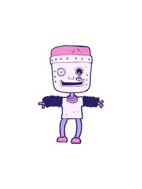 Çizgi film cyborg illüstrasyonunun radyoaktif parlak animasyonu