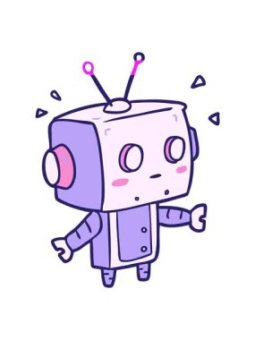 Sevimli çizgi filmin animasyonunu aç. Şaşırmış robot.