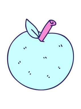 Elle çizilen tuhaf çizgi film elmasının basınçlı animasyonu