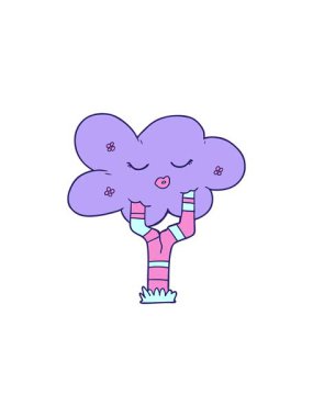 Yüzü olan çizgi film ağacının yıldız patlaması etkisi animasyonu