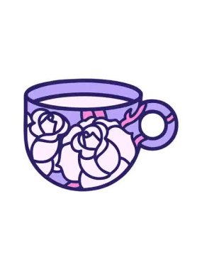 Bir fincanın ve çiçeğin titreyen hareketli görüntüsü dövme stili.