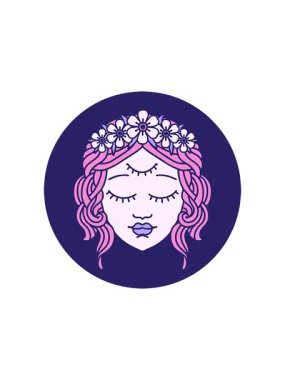 Üçüncü gözlü kadın yüzünün ikonik dövme şeklinin canlandırma etkisi.