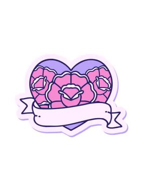 Dövmenin geleneksel bir kalp ve çiçek pankartıyla canlandırılması efekti