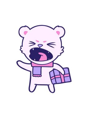 Kızgın karikatür kutup ayısının yılbaşı hediyesiyle basınçlı animasyonu