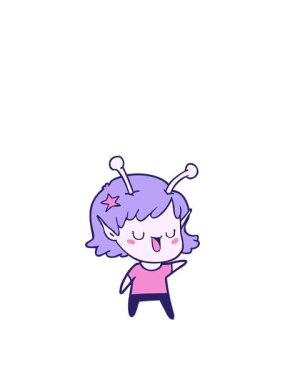 Mutlu uzaylı kız çizgi filminin zıplama hareketi animasyonu