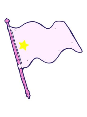 Parıldayan yıldızlar çizgi film beyaz bayrağını canlandırıyor.