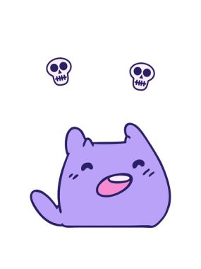 Bir kawaii kedisinin çizgi film çiziminin kafatası animasyonu