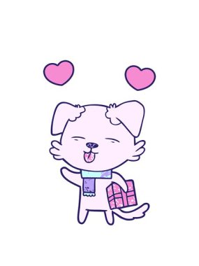 Karikatür köpeğinin dönen kalp animasyonu.