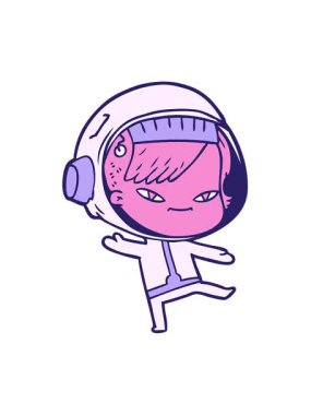 Astronot bir kadının çizgi film karalamalarının hareketli animasyonları.