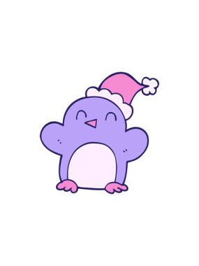 Radyoaktif karikatür animasyonu. Karalama penguenleri Noel şapkası takıyor.