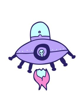 Karikatür karalama uzay gemisinin titreşimli hareketi