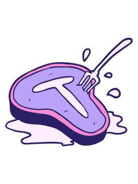 shaking motion animation of cartoon cooked steak and fork