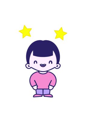 dönen yıldızlar mutlu modern Japon bir adamın gülüşünün animasyonu.