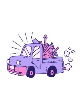 Bob ve Duraklat Hurda taşıyan geleneksel dövme kamyonunun canlandırmasını