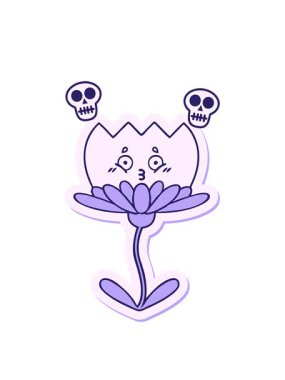 sevimli bir karikatür çiçeğinin yapışkan kafatası animasyonu