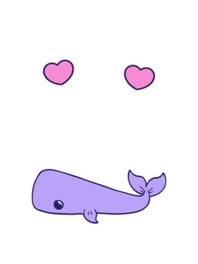 Karikatür karalama balinasının dönen kalpleri.