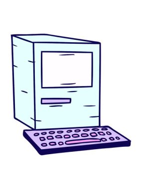 Bir bilgisayar ve klavyenin çizgi film karalamalarının neon ışık efektleri animasyonu