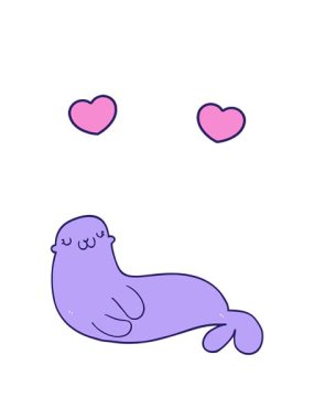 dönen kalpler sevimli karikatür fokunun animasyonu