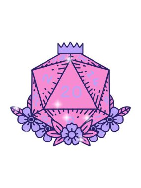 Retro Tattoo Stili 'nin simli etkisi. Çiçek elementli doğal 20 D20 zar.