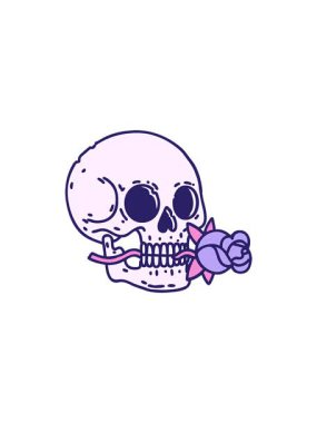 sales flash animation of iconic tattoo style image of a skull and rose cartoon