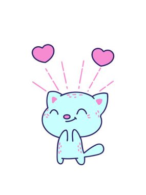 Dövme stili mutlu kedi çiziminin dönen kalpleri canlandırması