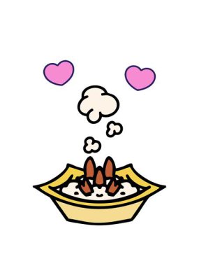 Kare kasede pişirilmiş pirinç tabağının dönen kalpleri.