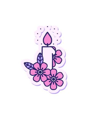 Dövme çıkartmasının canlandırmasını geleneksel mum ve çiçek stilinde canlandırın.