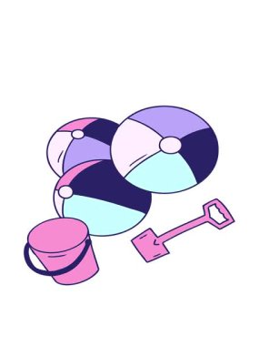 Bir kova ve kürek ile karikatür karalama plaj toplarının hareketli animasyonu