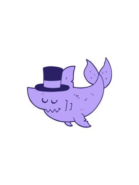 Çizgi film köpekbalığının silindir şapka takan radyoaktif parlak animasyonu