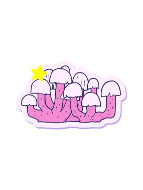 Parlayan yıldızlar çizgi film mantar çıkartmasının animasyonunu etkiler.