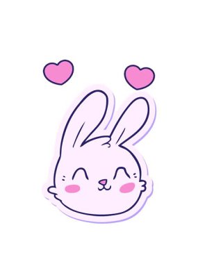 Karikatür tavşan suratlı çıkartmanın dönen kalpleri canlandırması.