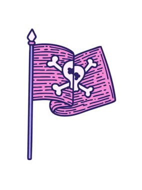 Korsan bayrağının ikonik dövme şeklindeki görüntüsünün titreşimli hareketi