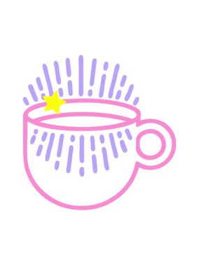 Parıldayan yıldızlar, siyah çizgili kahve ikonu şeklinde dövme animasyonunu etkiler.