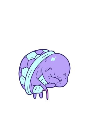 Çizgi film karakteri, bastonlu yaşlı kaplumbağa animasyonu.